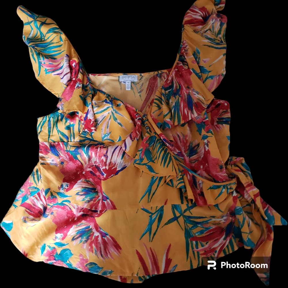 Sofia Vergara Jeans Size 4X Ruffled Tropical Wrap Top